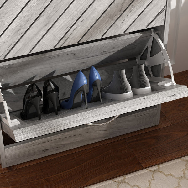 Timechee 8 Pair Shoe Storage Cabinet with 2 Drawers, Wood Color