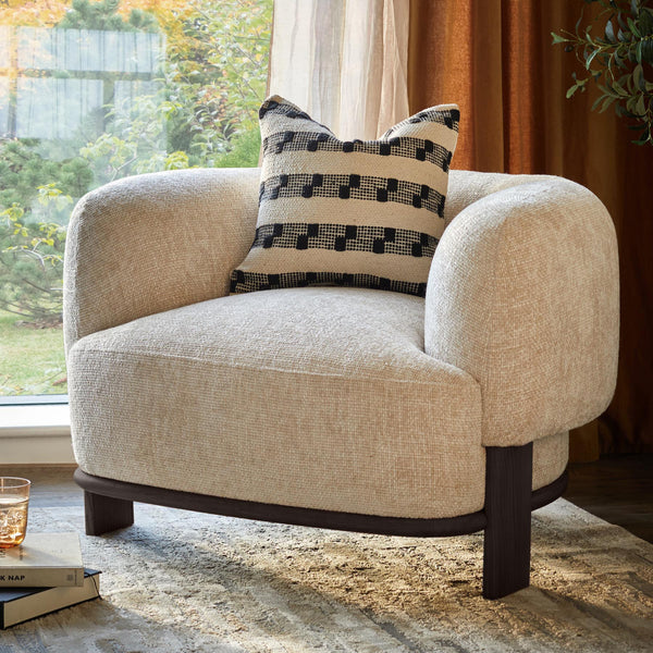 Florence natural fabric with dark wood armchair