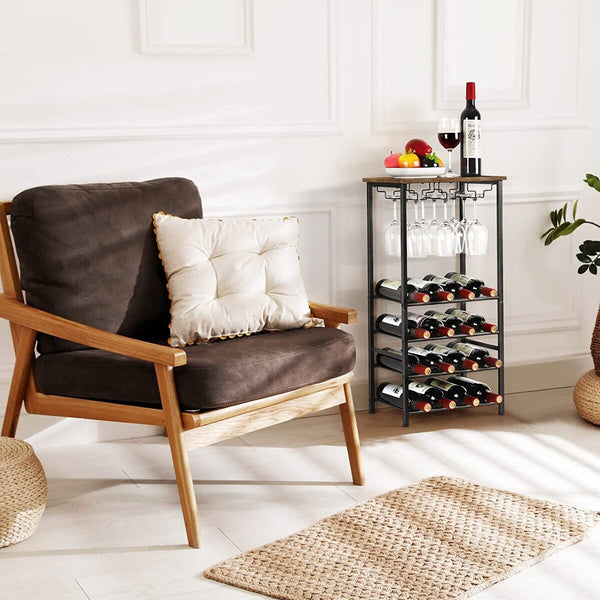 Freestanding Rustic Wine Holder Stand with Wine Storage and Bottle Shelf