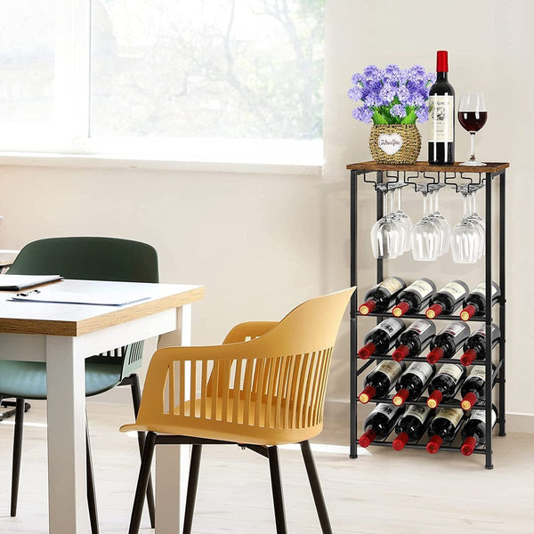 Freestanding Rustic Wine Holder Stand with Wine Storage and Bottle Shelf