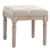 HOMCOM 15.75" Vintage Ottoman, Tufted Foot Stool with Upholstered Seat, Rustic Wood Legs for Bedroom, Living Room