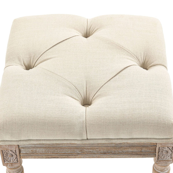 HOMCOM 15.75" Vintage Ottoman, Tufted Foot Stool with Upholstered Seat, Rustic Wood Legs for Bedroom, Living Room