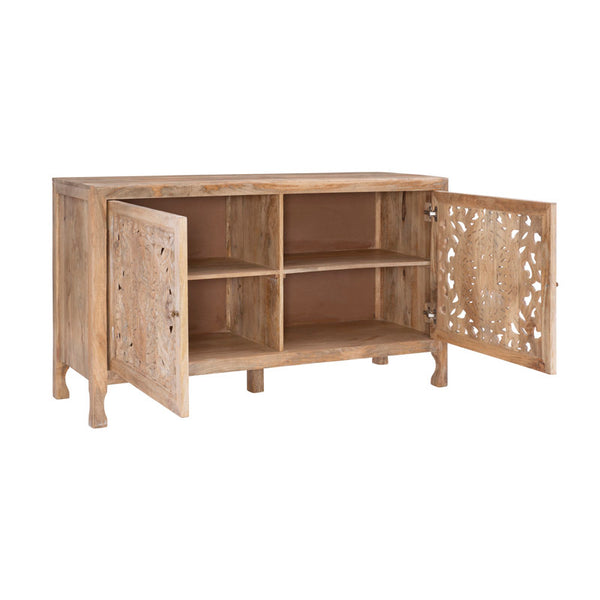 Josiah 60" Solid Wood Carved Two Door Two Shelf Sideboard Cabinet