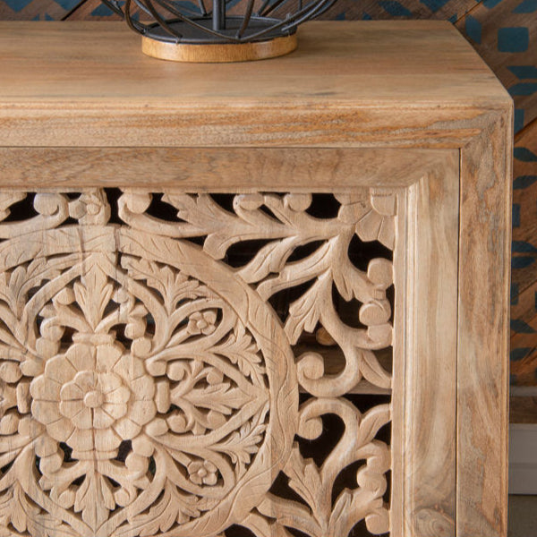 Josiah 60" Solid Wood Carved Two Door Two Shelf Sideboard Cabinet