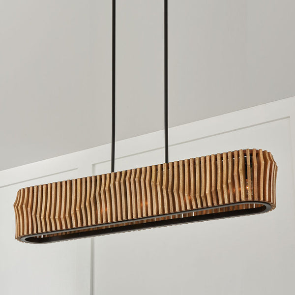 Kingsland 6 - Light Kitchen Island Linear Pendant with Wood Accents