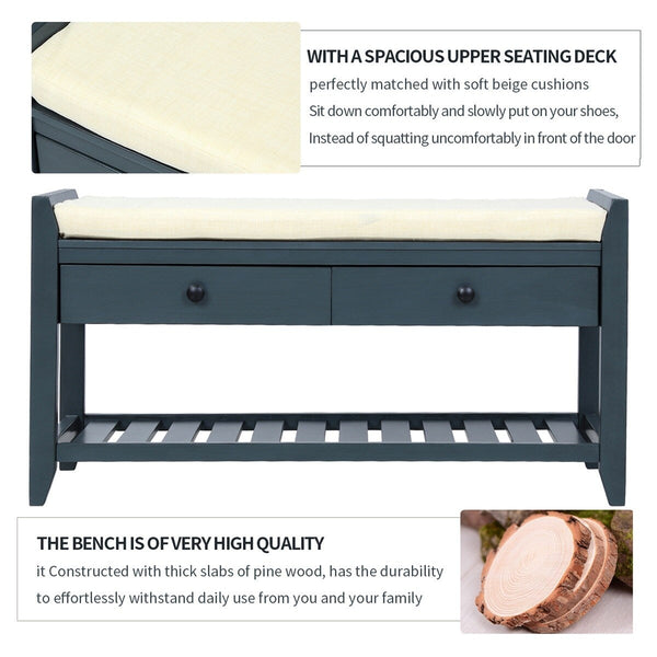 Merax Multipurpose Storage Bench Shoe Rack with Cushioned Seat and Drawers