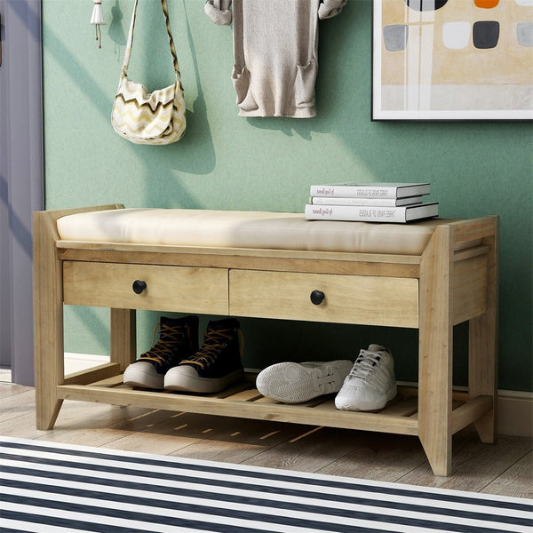Merax Multipurpose Storage Bench Shoe Rack with Cushioned Seat and Drawers