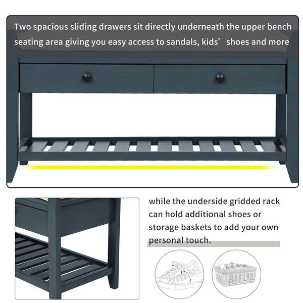Merax Multipurpose Storage Bench Shoe Rack with Cushioned Seat and Drawers