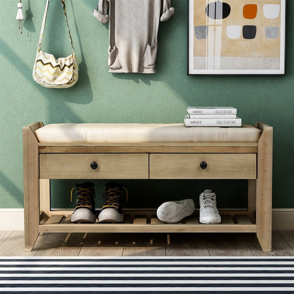 Merax Multipurpose Storage Bench Shoe Rack with Cushioned Seat and Drawers