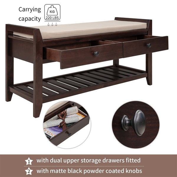 Merax Multipurpose Storage Bench Shoe Rack with Cushioned Seat and Drawers
