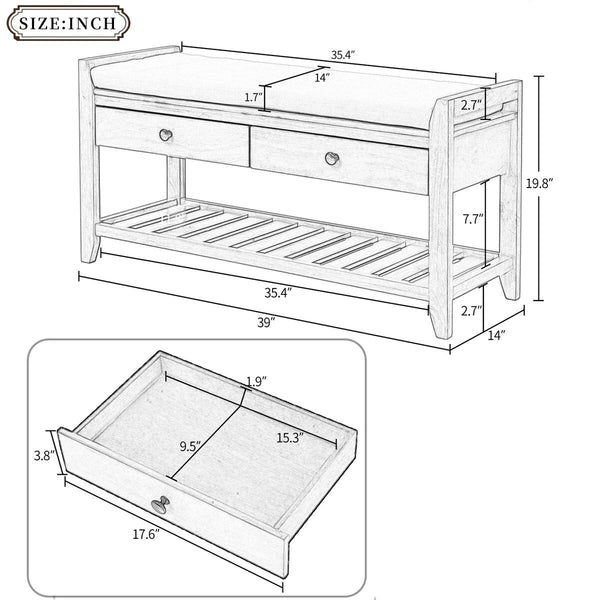 Merax Multipurpose Storage Bench Shoe Rack with Cushioned Seat and Drawers