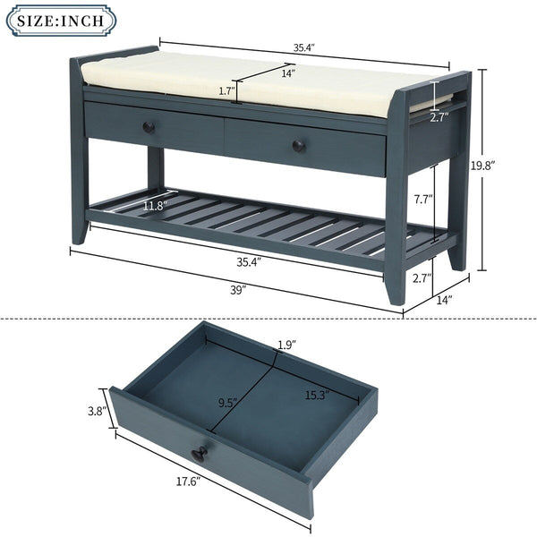 Merax Multipurpose Storage Bench Shoe Rack with Cushioned Seat and Drawers
