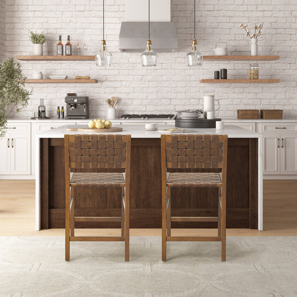 Oslo 24"H Faux Leather Woven Counter Stool