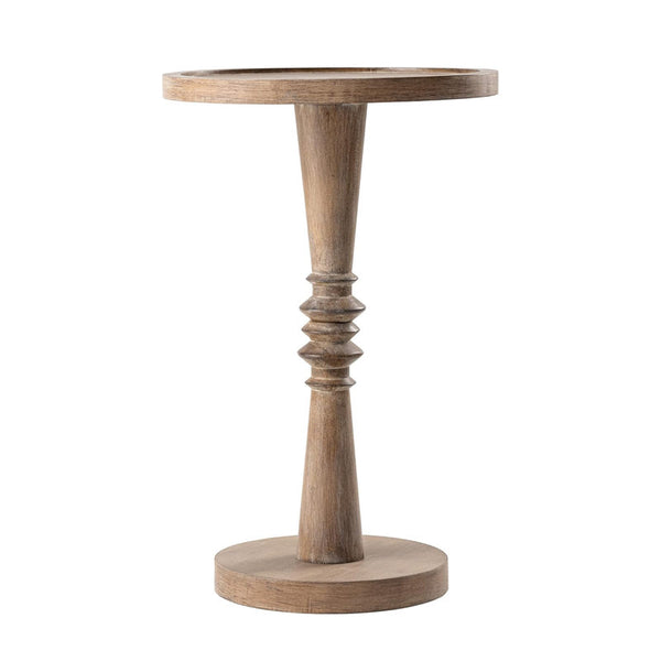 STKT Pedestal Small Drinking Table, Farmhouse Tray Top End Table, Distressed Natural Wood Colour