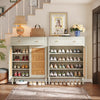 Shoe Cabinet with Doors and Drawer, Modern Rattan Shoe Storage Cabinet for Entryway, Mint Green