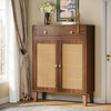 Shoe Cabinet with Doors and Drawer, Modern Rattan Shoe Storage Cabinet for Entryway, Mint Green