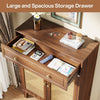 Shoe Cabinet with Doors and Drawer, Modern Rattan Shoe Storage Cabinet for Entryway, Mint Green