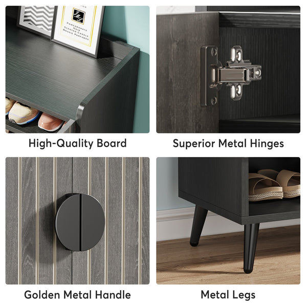 Shoe Cabinet with Doors, Entryway Shoe Storage Cabinet with Adjustable Shelves - 29.6" L x 13.8" D x 43.3" H