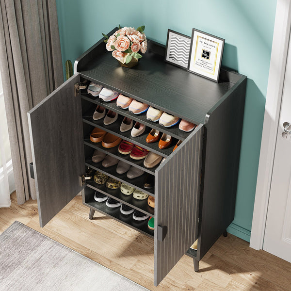 Shoe Cabinet with Doors, Entryway Shoe Storage Cabinet with Adjustable Shelves - 29.6" L x 13.8" D x 43.3" H