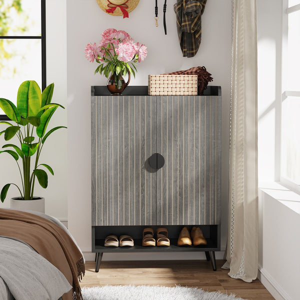 Shoe Cabinet with Doors, Entryway Shoe Storage Cabinet with Adjustable Shelves - 29.6" L x 13.8" D x 43.3" H