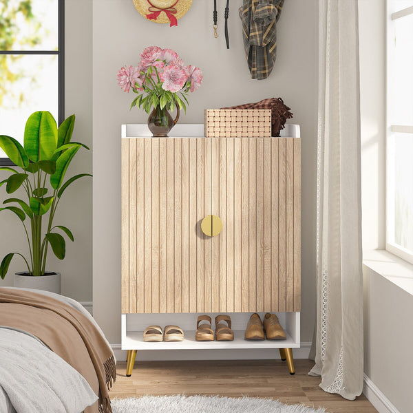 Shoe Cabinet with Doors, Entryway Shoe Storage Cabinet with Adjustable Shelves - 29.6" L x 13.8" D x 43.3" H