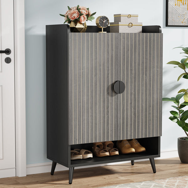 Shoe Cabinet with Doors, Entryway Shoe Storage Cabinet with Adjustable Shelves - 29.6" L x 13.8" D x 43.3" H