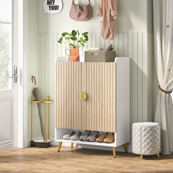 Shoe Cabinet with Doors, Entryway Shoe Storage Cabinet with Adjustable Shelves - 29.6" L x 13.8" D x 43.3" H