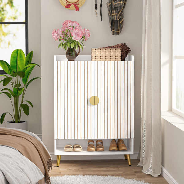 Shoe Cabinet with Doors, Entryway Shoe Storage Cabinet with Adjustable Shelves - 29.6" L x 13.8" D x 43.3" H