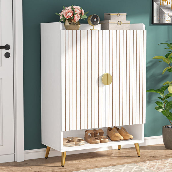 Shoe Cabinet with Doors, Entryway Shoe Storage Cabinet with Adjustable Shelves - 29.6" L x 13.8" D x 43.3" H
