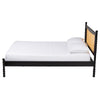 Studio Okena Mid-Century Modern Black Wood Queen Size Platform Bed With Woven Rattan