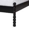 Studio Okena Mid-Century Modern Black Wood Queen Size Platform Bed With Woven Rattan