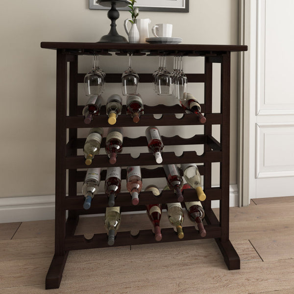 Taggert 24 Bottle Floor Wine Bottle & Glass Rack in Dark Espresso