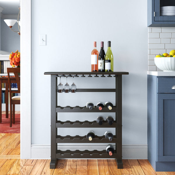 Taggert 24 Bottle Floor Wine Bottle & Glass Rack in Dark Espresso