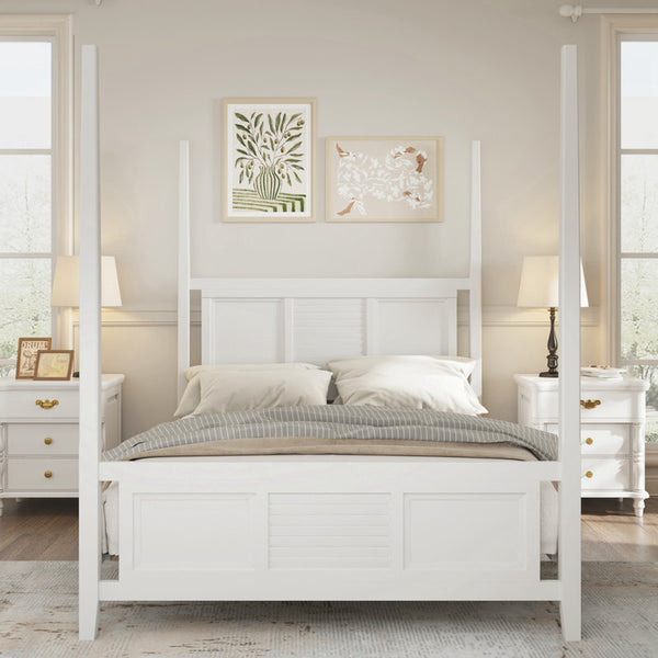 Traditional Solid Wood Four Poster Bed With Horizontal Grille Design