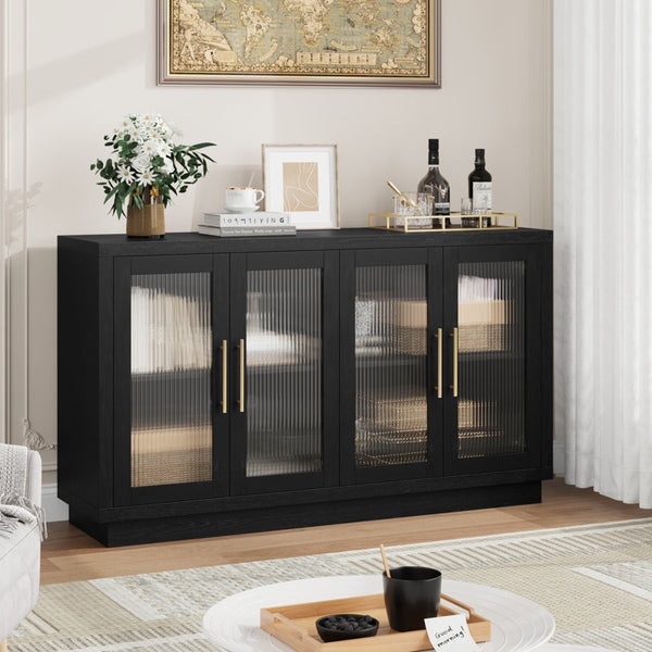 Veltri 55.1'' W Modern Sideboard, Buffet with Adjustable Shelves and Tempered Glass Doors