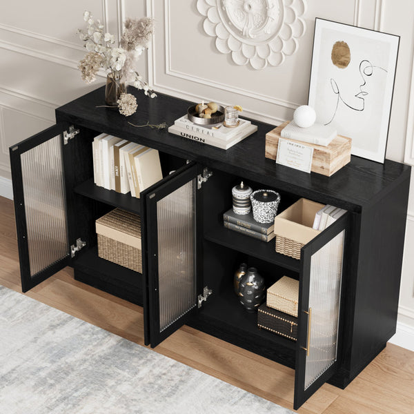 Veltri 55.1'' W Modern Sideboard, Buffet with Adjustable Shelves and Tempered Glass Doors