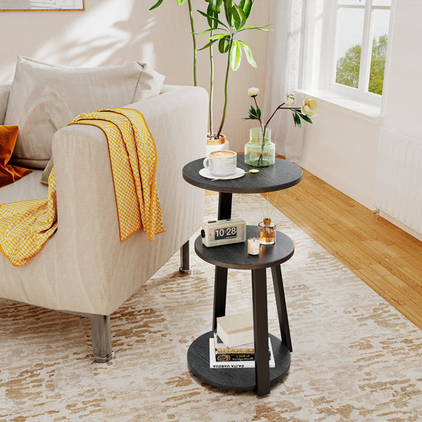 Vernestine Round End Table Side Table with 3-Tier Shelves