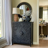 Vintage 2-Door Black Flower Carving Handle Distressed Storage Cabinet