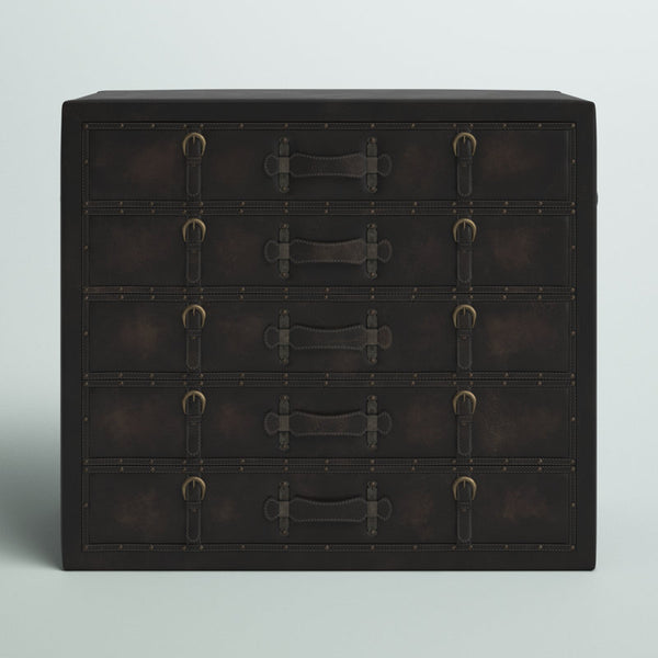 Wooden Vintage Faux Leather Room Chest with Buckles and Straps Detailing