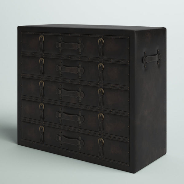 Wooden Vintage Faux Leather Room Chest with Buckles and Straps Detailing