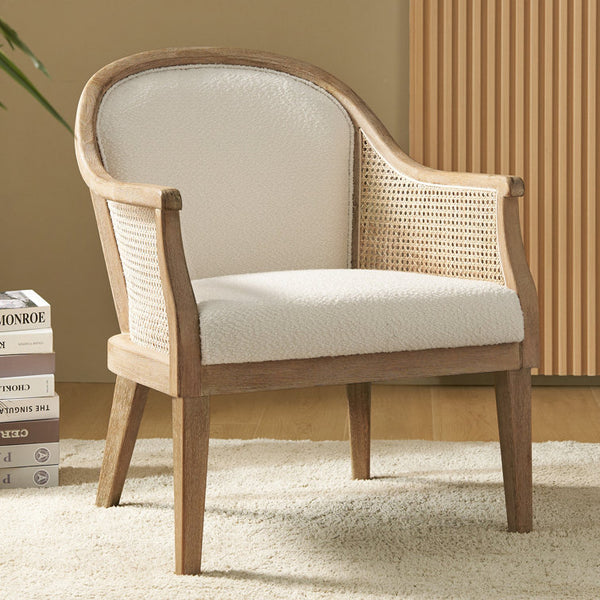 Xaver 28.5'' Wide Farmhouse Boucle Rattan Solid Wood Armchair