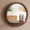 Marley round mirror with mango wood shelf