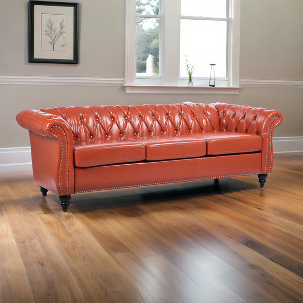 Kan Leather Chesterfield Three Seater Sofa