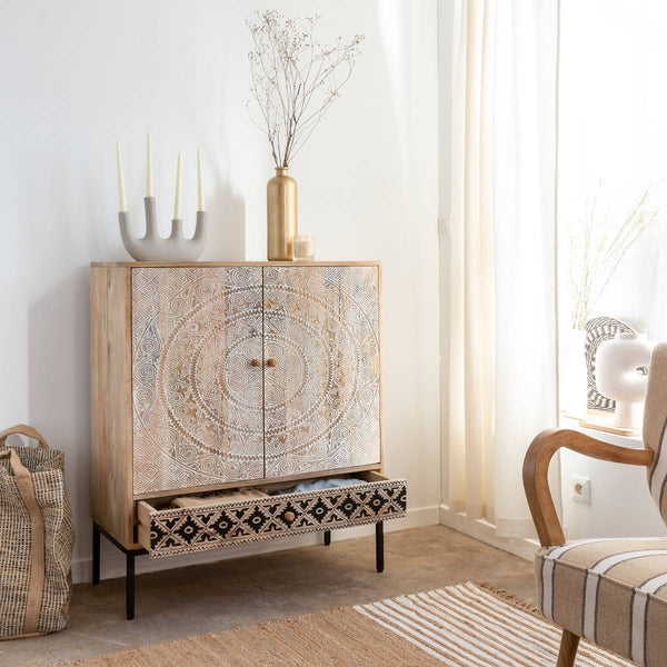 Marc carved mango wood cabinet