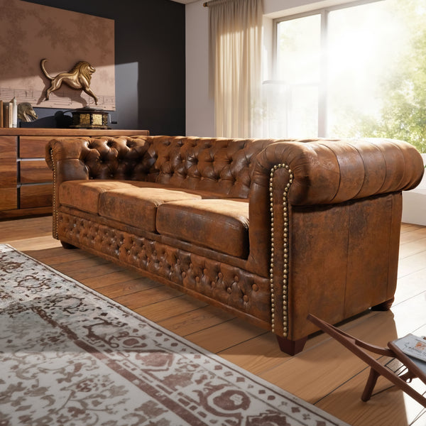 Casper Leather Chesterfield Three Seater Sofa