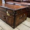 Coffee Table Luxury English Bridle Leather Hand Dyed Chestnut Brown Room Decor