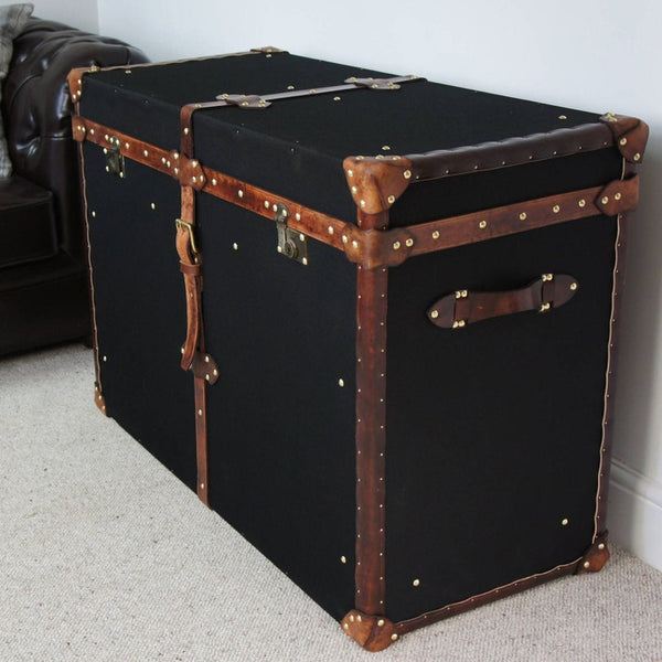 Black Millerain & Leather Console Trunk