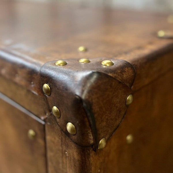 Handmade luxury leather end table with draws