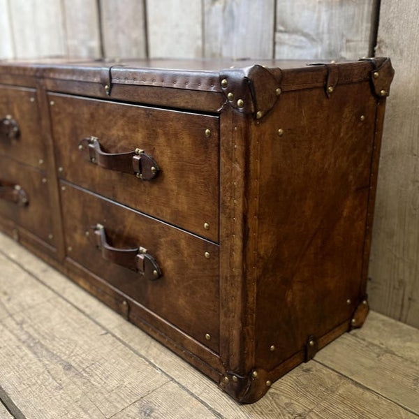 Handmade luxury leather end table with draws
