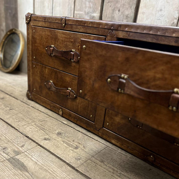 Handmade luxury leather end table with draws